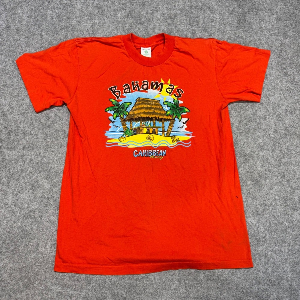 Vintage Galapagos Bahamas Caribbean Cruising Graphic T-Shirt Orange Large